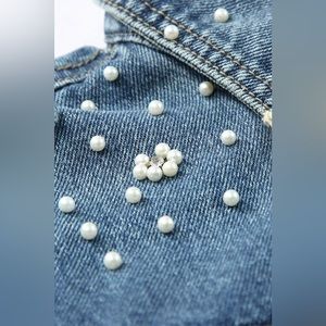 Sequin Fringe Trim Distressed Button Up Denim Jacket main image 0